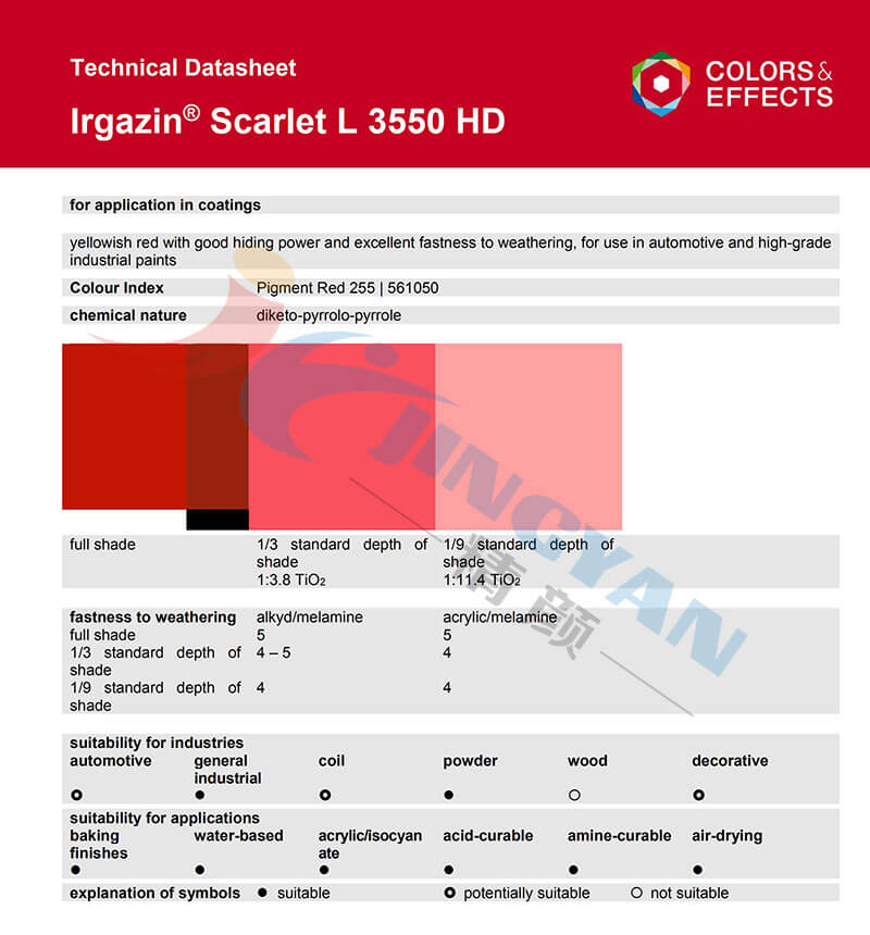巴斯夫顏料DPP紅L3550HD TDS技術數據表