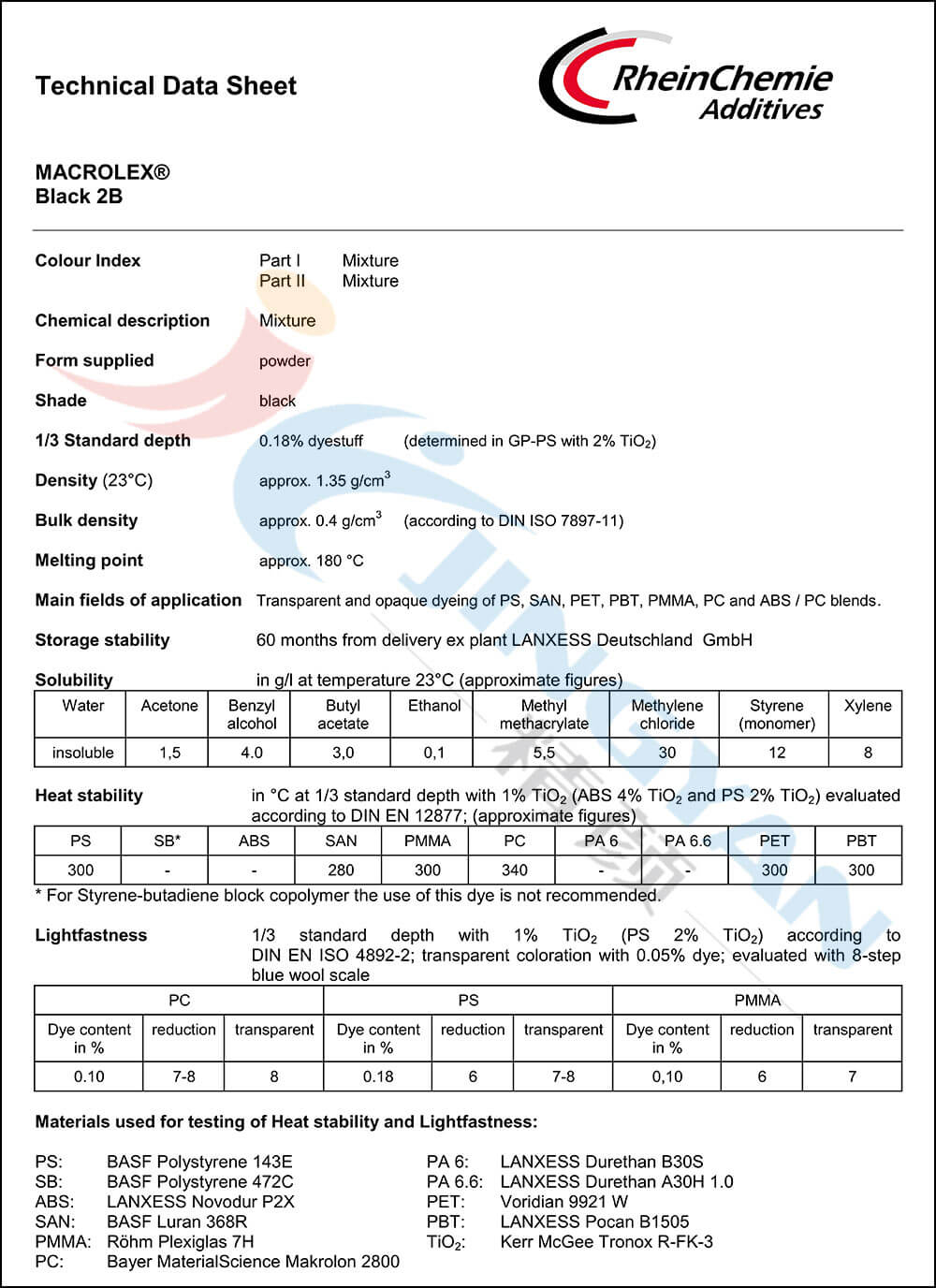 朗盛染料2B黑數(shù)據(jù)表1